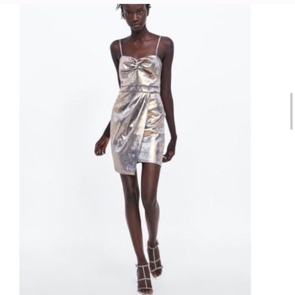 Zara Golden Strappy Party Dress Size Small - Picture 1 of 6
